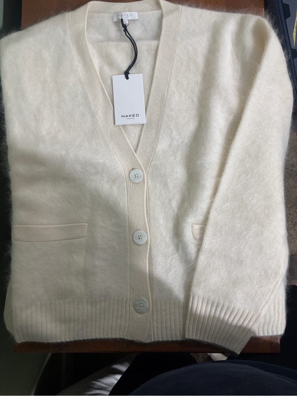 Naked Cashmere 100% Cashmere Cream Michaela lMohair Button Cardigan. M/L (N1)